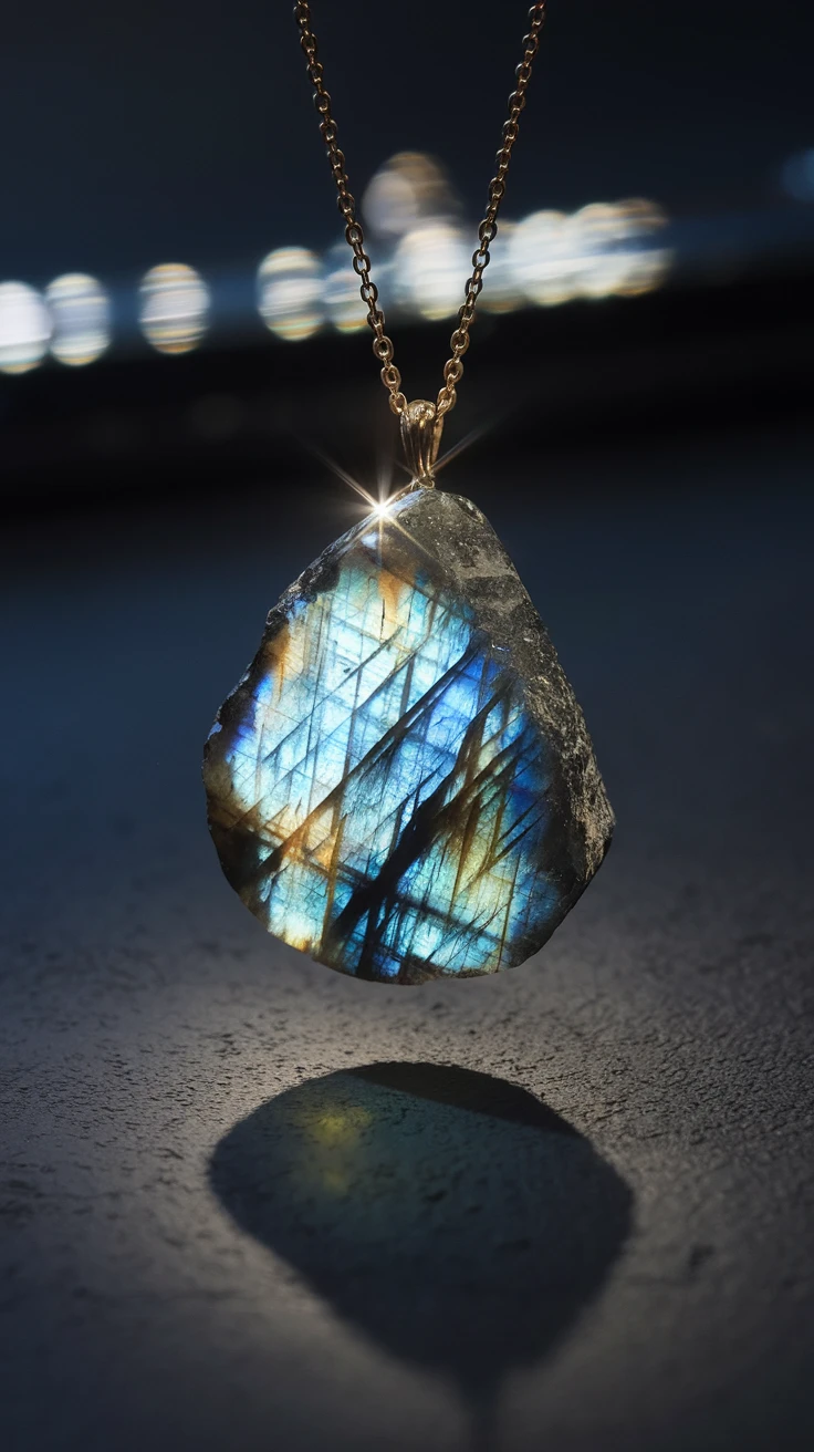 8. Raw Labradorite Drop Necklace