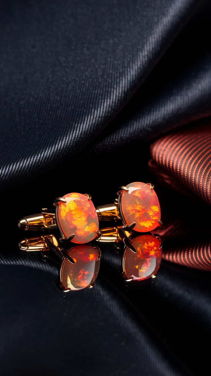 7. Fire Opal Cufflinks: Sophisticated Style